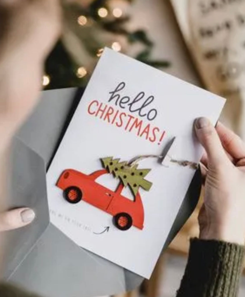 Christmas A5 Card with Removable Car Decoration - Red