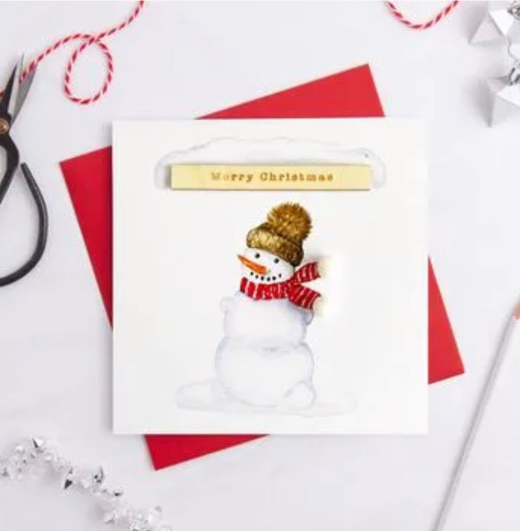 Christmas Snowman Pom Pom Scarf Greeting Card