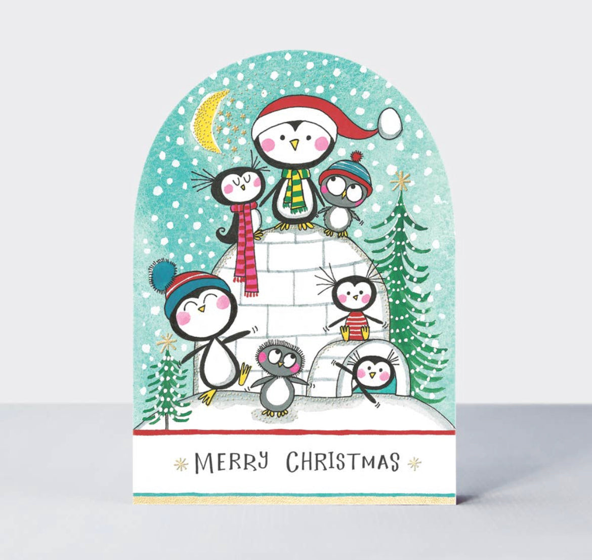 Snow Globe Penguins Merry Christmas Greeting Card