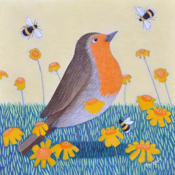 Robin And Bees Greeting Card