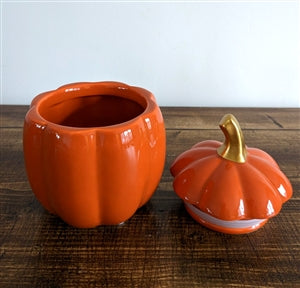 Ceramic Pumpkin Jar With Lid - Orange