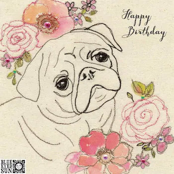 Happy Birthday Pug Greeting Card - Broderie