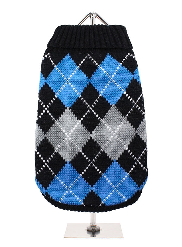 Black And Blue Argyle Dog Jumper