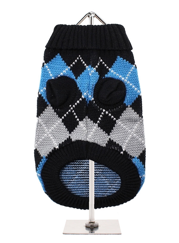 Black And Blue Argyle Dog Jumper