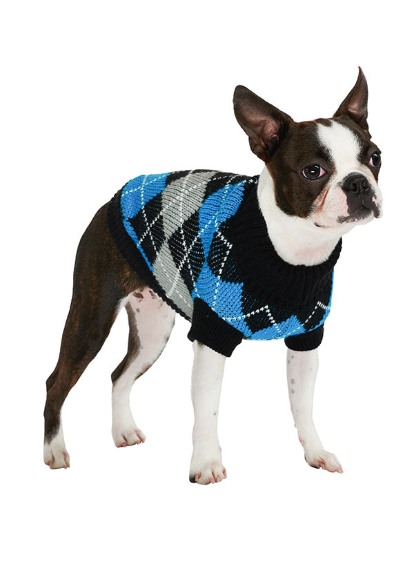 Black And Blue Argyle Dog Jumper