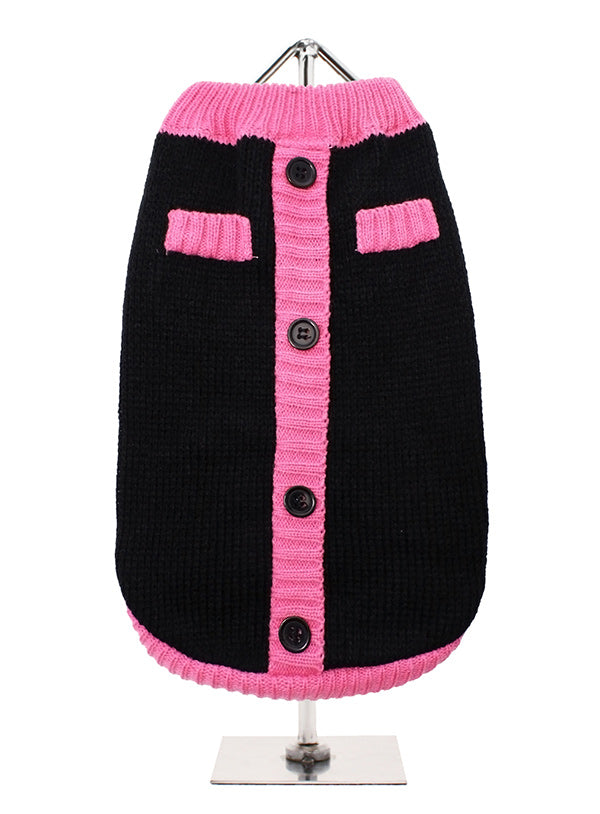 Black And Pink Cardigan Style Dog Jumper