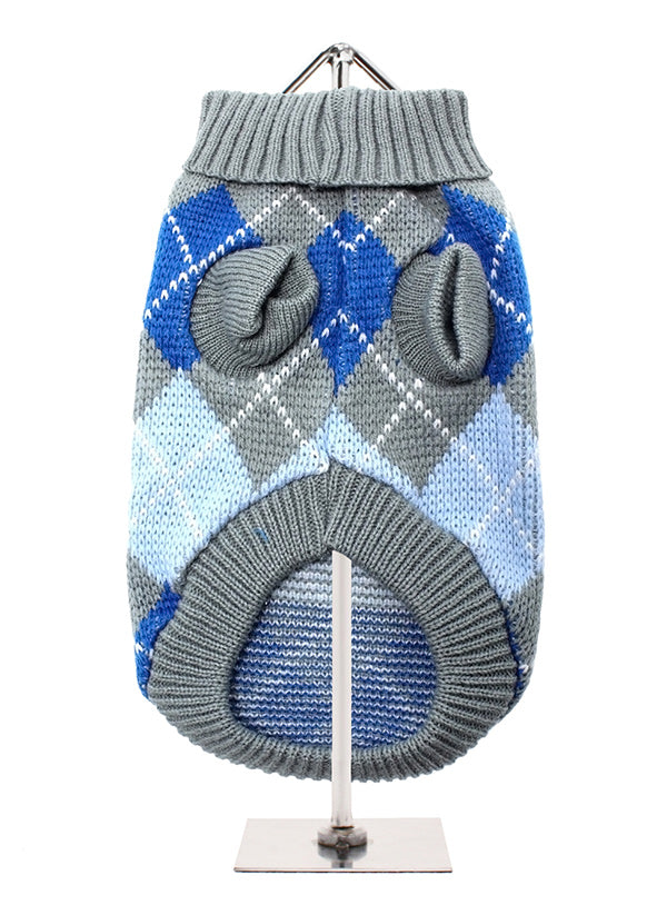 Grey And Blue Argyle Dog Jumper