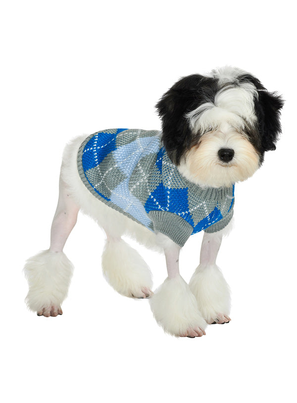 Grey And Blue Argyle Dog Jumper