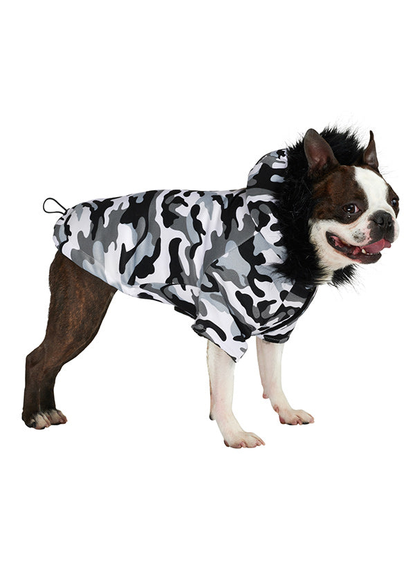 Grey Camouflage Dog Parka Coat
