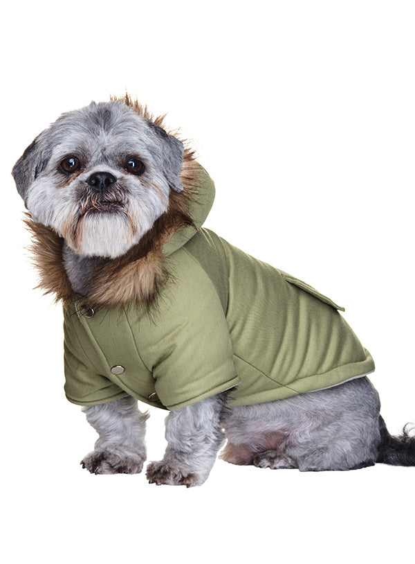 Khaki Fishtail Dog Parka Coat