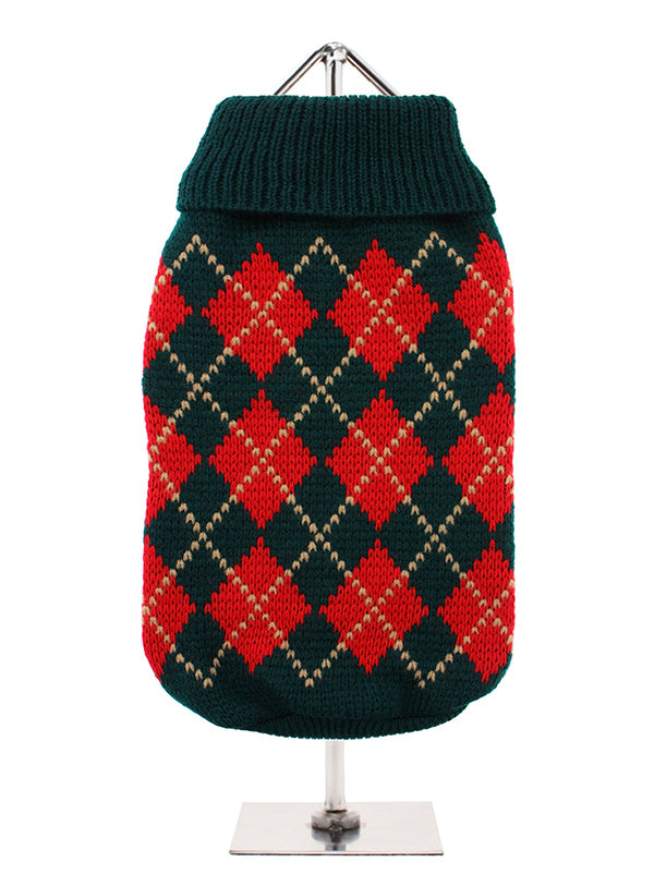 Green & Red Argyle Dog Jumper