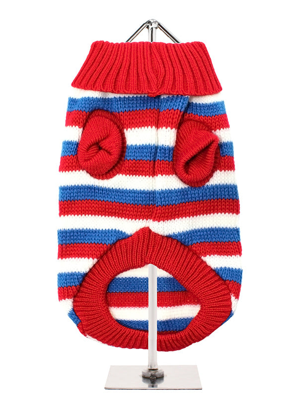 Red, White & Blue Striped Dog Jumper