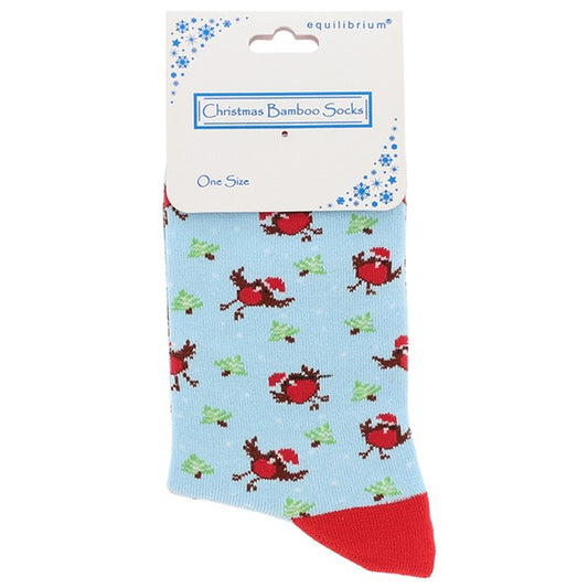 Ladies Bamboo Socks - Christmas Robins