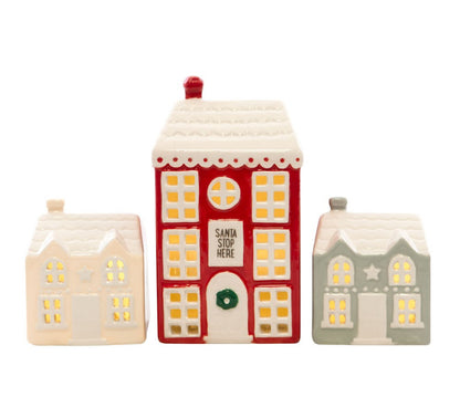 Set Of 3 Light Up LED Christmas Houses