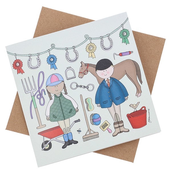 Emma Lawrence Welly Wearers Horse Riders Greeting Card