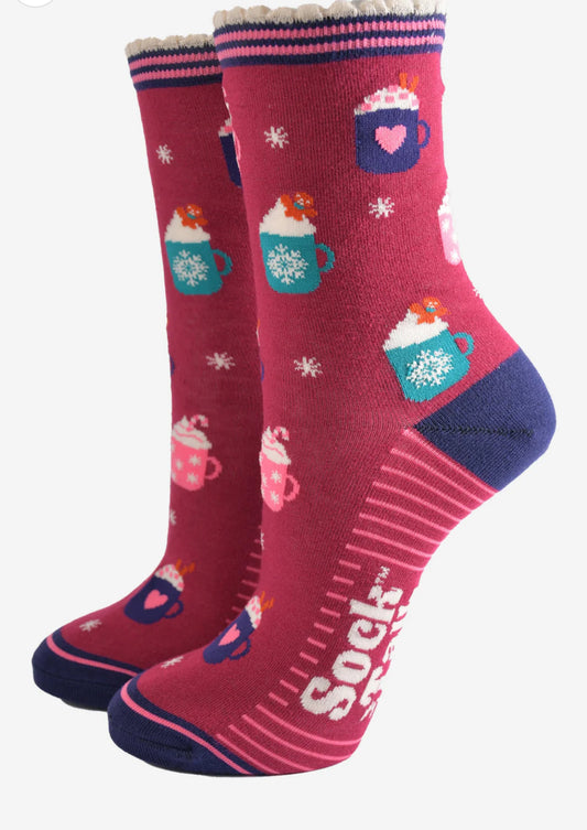 Women's Festive Bamboo Socks - Hot Drinks