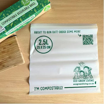 Compostable Resealable Bags Large - 2.5 Litre (15 bags)