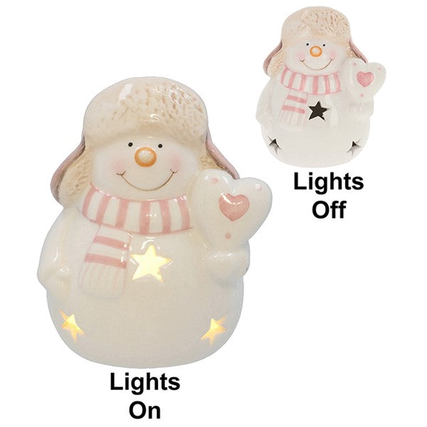 Pastel Pink LED Jolly Snowman