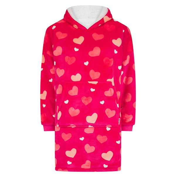 Pink Hearts Print Hoodzie Oversized Blanket Hoodie