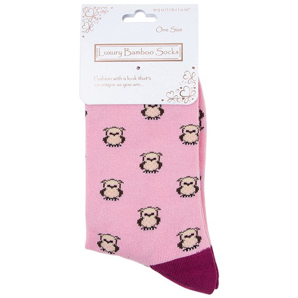 Ladies Bamboo Socks - Pink Owl