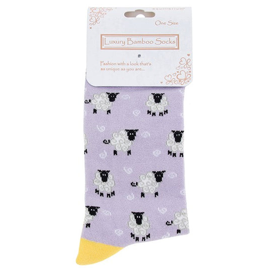 Ladies Bamboo Socks - Lilac Sheep