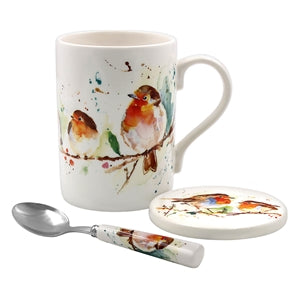 Festive Robin Ceramic Mug Set