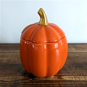 Ceramic Pumpkin Jar With Lid - Orange