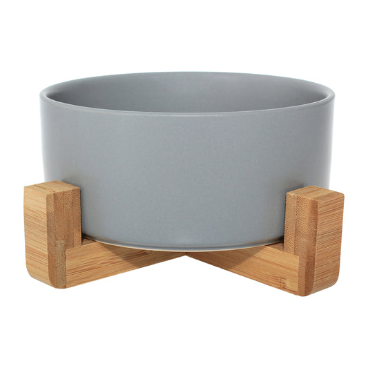 Pet Wiz Ceramic Bowl With Bamboo Stand - Grey