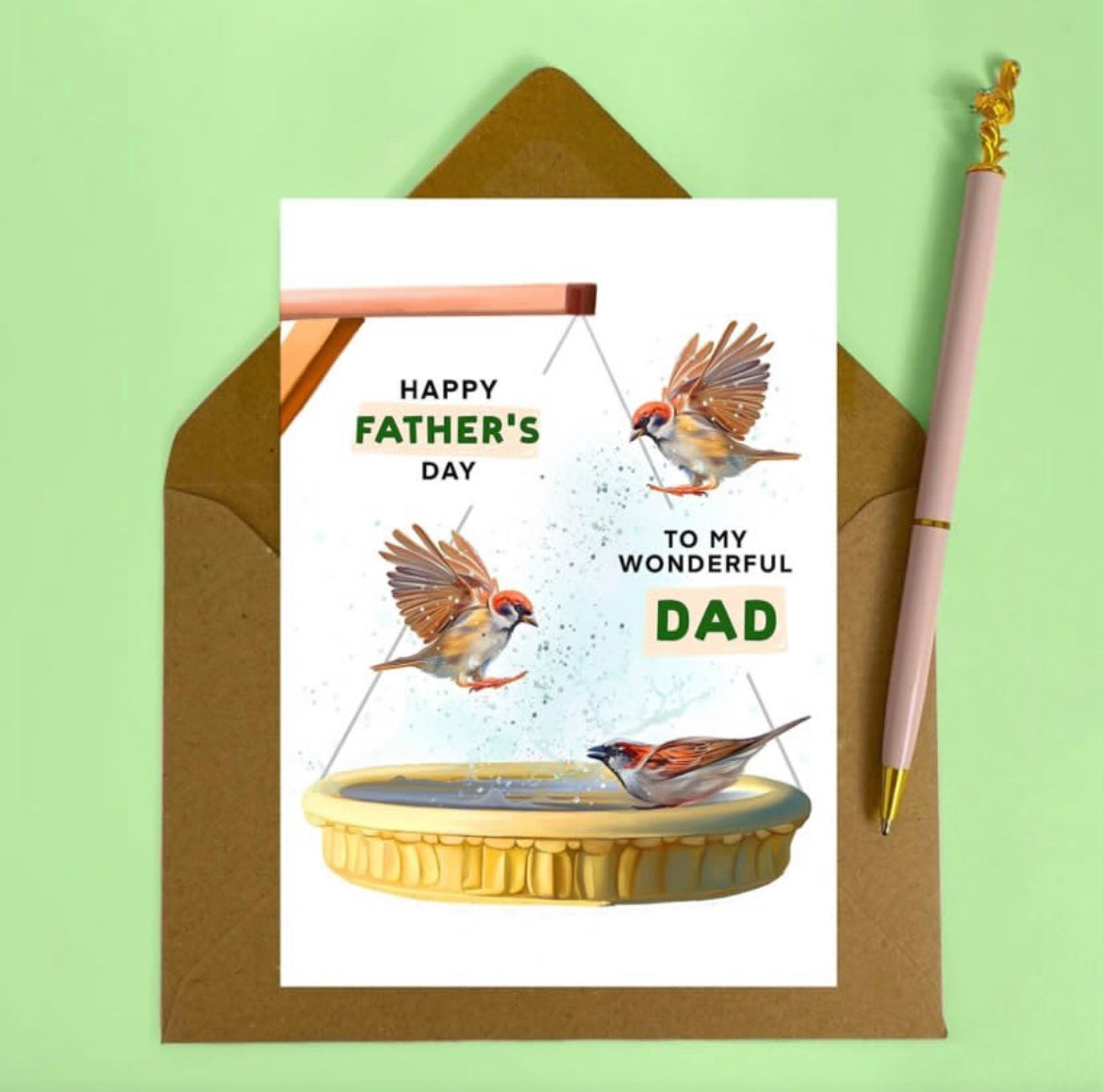 Bird Bath A6 Fathers Day Card