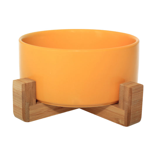 Pet Wiz Ceramic Bowl With Bamboo Stand - Yellow