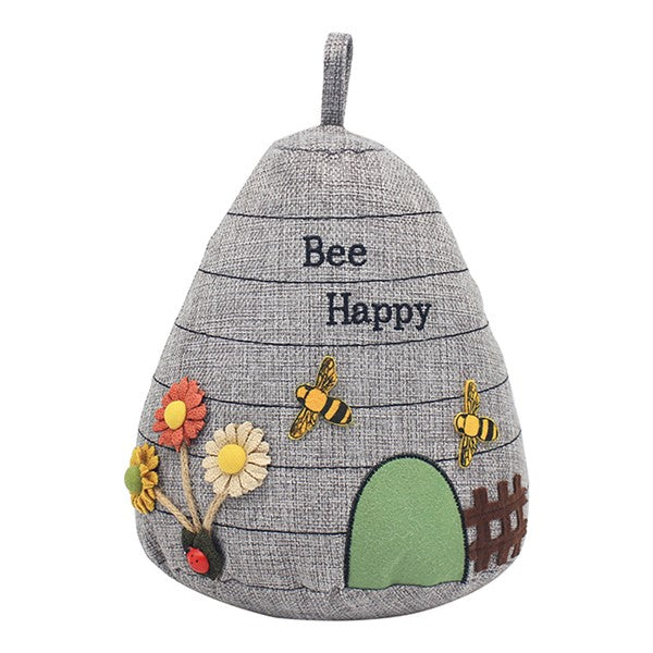 Bee Happy Doorstop- Grey
