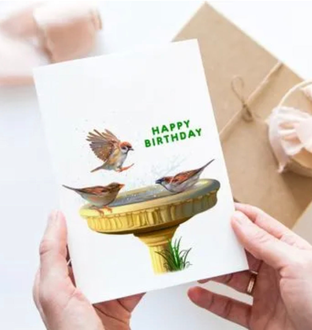 Bird Bath A6 Birthday Card
