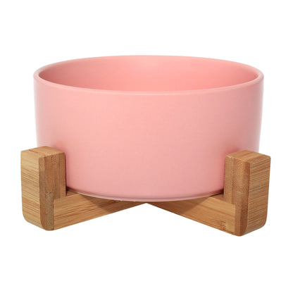 Pet Wiz Ceramic Bowl With Bamboo Stand - Pink