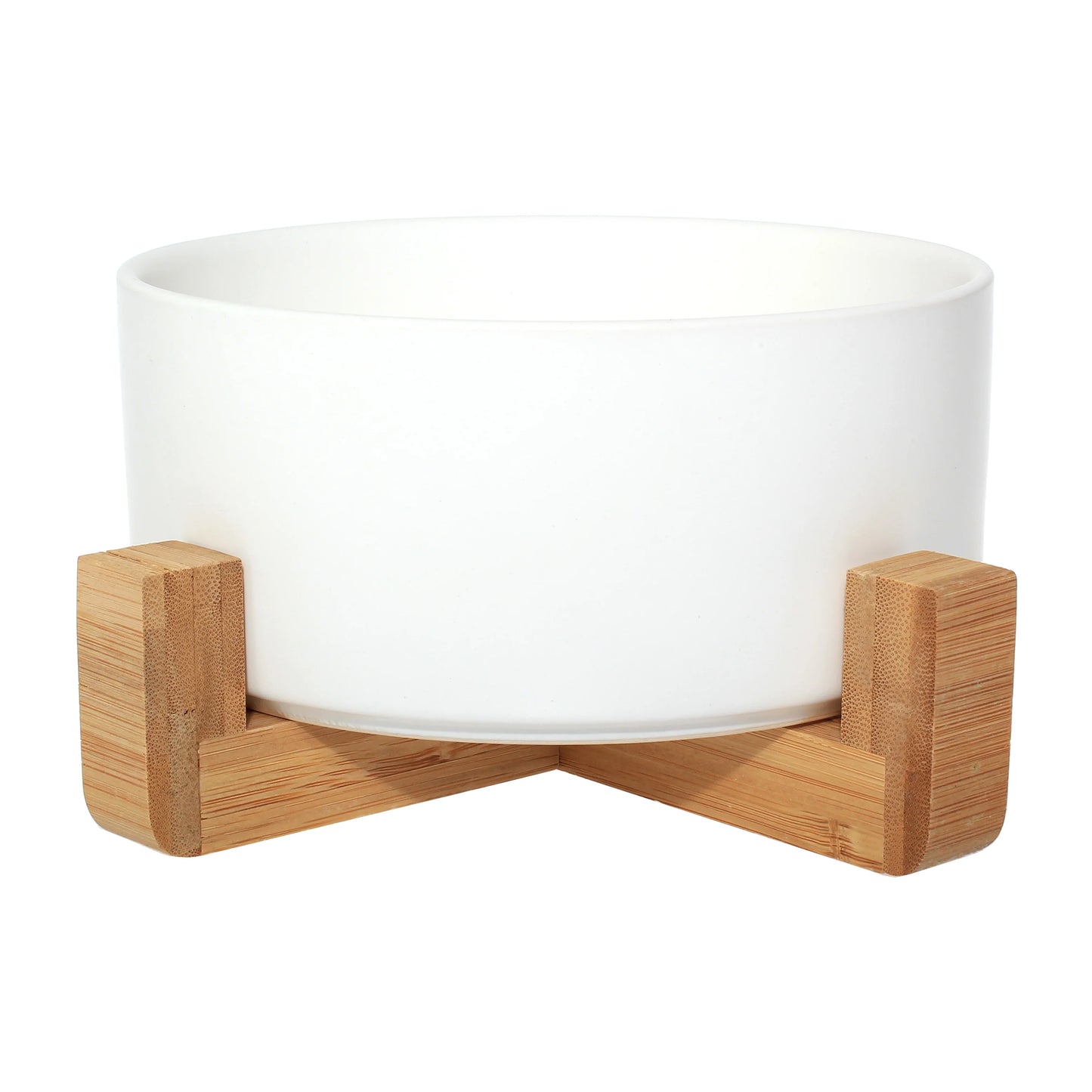 Pet Wiz Ceramic Bowl With Bamboo Stand - White