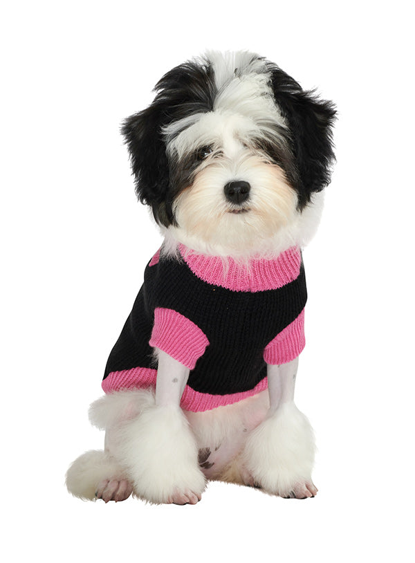 Black And Pink Cardigan Style Dog Jumper