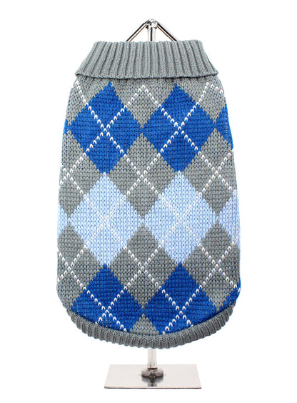 Grey And Blue Argyle Dog Jumper