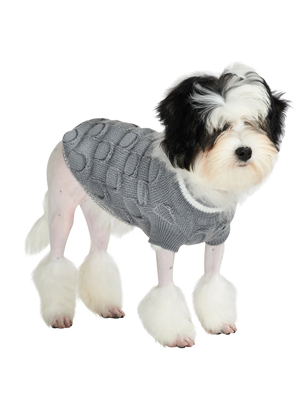 Grey Ruffle Knit Dog Jumper