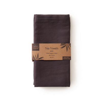Wild And Stone Organic Cotton Tea Towels Set Of Two - Slate Grey
